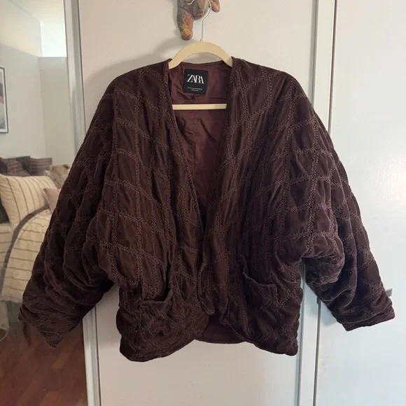 ZARA purple velvet quilted kimono jacket - Picture 2 of 6